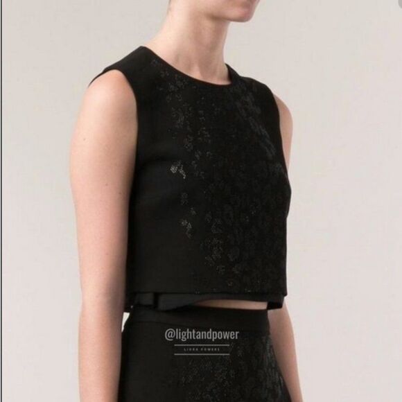 A.L.C. Julian Black Crystal Sequin Crop Top - Picture 2 of 8